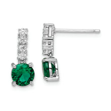 Load image into Gallery viewer, Sterling Silver Polished Rhodium-plated Green/Clear CZ Post Dangle Earrings
