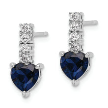 Load image into Gallery viewer, Sterling Silver Polished Rhodium Cr. Blue Spinel CZ Heart Post Earrings
