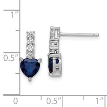 Load image into Gallery viewer, Sterling Silver Polished Rhodium Cr. Blue Spinel CZ Heart Post Earrings
