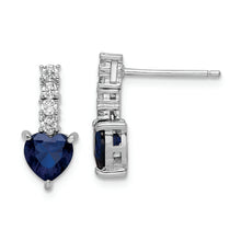 Load image into Gallery viewer, Sterling Silver Polished Rhodium Cr. Blue Spinel CZ Heart Post Earrings
