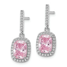 Load image into Gallery viewer, Sterling Silver Rhodium-plated Pink &amp; White CZ Dangle Post Earrings
