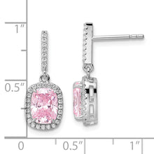 Load image into Gallery viewer, Sterling Silver Rhodium-plated Pink &amp; White CZ Dangle Post Earrings
