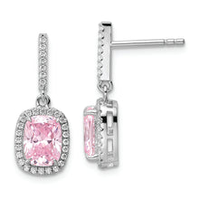 Load image into Gallery viewer, Sterling Silver Rhodium-plated Pink &amp; White CZ Dangle Post Earrings
