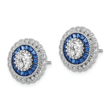 Load image into Gallery viewer, Sterling Silver Rhodium-plated Polished Blue &amp; White CZ Round Post Earrings
