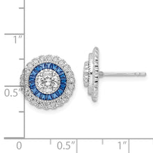 Load image into Gallery viewer, Sterling Silver Rhodium-plated Polished Blue &amp; White CZ Round Post Earrings
