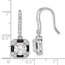 Load image into Gallery viewer, Sterling Silver Rhodium-plate CZ &amp; Black Nano Crystal Square Earrings
