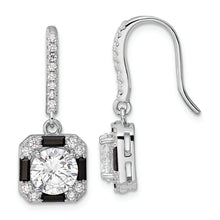 Load image into Gallery viewer, Sterling Silver Rhodium-plate CZ &amp; Black Nano Crystal Square Earrings
