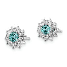 Load image into Gallery viewer, Sterling Silver Rhodium plated Teal &amp; White CZ Post Earrings
