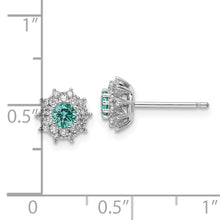 Load image into Gallery viewer, Sterling Silver Rhodium plated Teal &amp; White CZ Post Earrings
