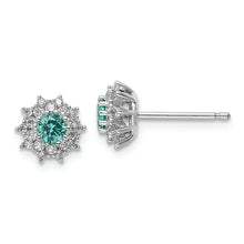 Load image into Gallery viewer, Sterling Silver Rhodium plated Teal &amp; White CZ Post Earrings
