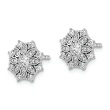 Load image into Gallery viewer, Sterling Silver Rhodium-plated CZ Flower Post Earrings
