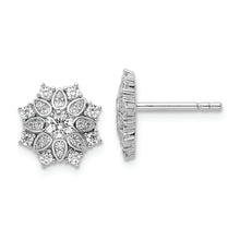 Load image into Gallery viewer, Sterling Silver Rhodium-plated CZ Flower Post Earrings
