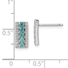 Load image into Gallery viewer, Sterling Silver Rhodium plated Aqua &amp; White CZ Post Earrings
