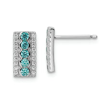 Load image into Gallery viewer, Sterling Silver Rhodium plated Aqua &amp; White CZ Post Earrings
