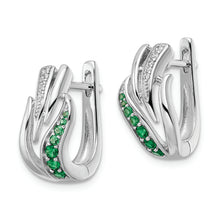 Load image into Gallery viewer, Sterling Silver Rhodium-plated Green &amp; White CZ Hinged Hoop Earrings
