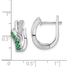 Load image into Gallery viewer, Sterling Silver Rhodium-plated Green &amp; White CZ Hinged Hoop Earrings

