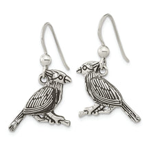 Load image into Gallery viewer, Sterling Silver Antiqued Bird on Branch Dangle Earrings
