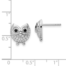 Load image into Gallery viewer, Sterling Silver Rhodium-plated Black &amp; White CZ Owl Earrings
