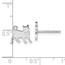 Load image into Gallery viewer, Sterling Silver Rhodium-plated Cat w/Heart Post Earrings
