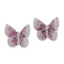 Load image into Gallery viewer, Sterling Silver Rhodium-plated Polished Pink CZ Butterfly Post Earrings

