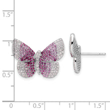 Load image into Gallery viewer, Sterling Silver Rhodium-plated Polished Pink CZ Butterfly Post Earrings
