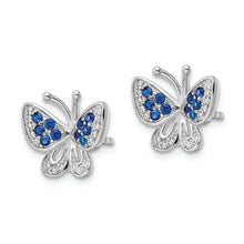 Load image into Gallery viewer, Sterling Silver Rhodium-plated Blue &amp; White CZ Butterfly Post Earrings
