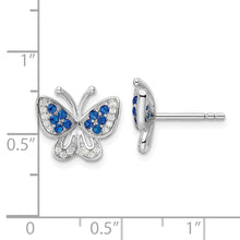 Load image into Gallery viewer, Sterling Silver Rhodium-plated Blue &amp; White CZ Butterfly Post Earrings
