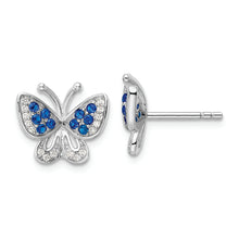 Load image into Gallery viewer, Sterling Silver Rhodium-plated Blue &amp; White CZ Butterfly Post Earrings
