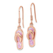 Load image into Gallery viewer, Sterling Silver Rose-tone Pink Created Opal Inlay Flip Flop Dangle Earrings
