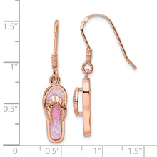 Load image into Gallery viewer, Sterling Silver Rose-tone Pink Created Opal Inlay Flip Flop Dangle Earrings
