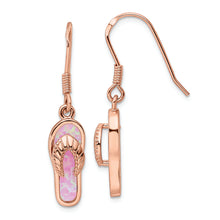 Load image into Gallery viewer, Sterling Silver Rose-tone Pink Created Opal Inlay Flip Flop Dangle Earrings
