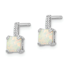 Load image into Gallery viewer, Sterling Silver Rhodium-plated Square White Created Opal Post Earrings
