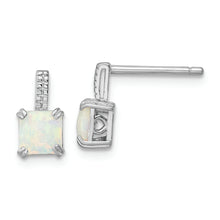 Load image into Gallery viewer, Sterling Silver Rhodium-plated Square White Created Opal Post Earrings
