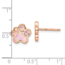Load image into Gallery viewer, Sterling Silver Rose-tone Created Opal Inlay Pawprint Post Earrings
