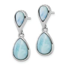 Load image into Gallery viewer, Sterling Silver Rhodium-plated Polished Pear Shape Larimar Dangle Earrings
