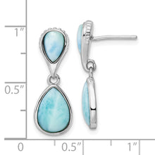 Load image into Gallery viewer, Sterling Silver Rhodium-plated Polished Pear Shape Larimar Dangle Earrings
