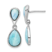 Load image into Gallery viewer, Sterling Silver Rhodium-plated Polished Pear Shape Larimar Dangle Earrings
