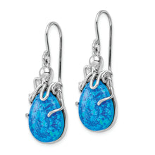 Load image into Gallery viewer, Sterling Silver Rhodium-plated Blue Created Opal Octopus Dangle Earrings

