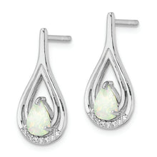 Load image into Gallery viewer, Sterling Silver RH-plated Pear Shape White Created Opal CZ Post Earrings
