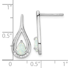 Load image into Gallery viewer, Sterling Silver RH-plated Pear Shape White Created Opal CZ Post Earrings
