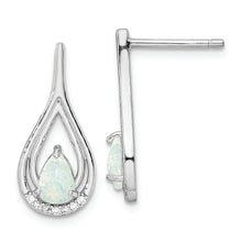 Load image into Gallery viewer, Sterling Silver RH-plated Pear Shape White Created Opal CZ Post Earrings
