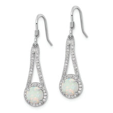 Load image into Gallery viewer, Sterling Silver Rhodium-plated CZ &amp; White Created Opal Dangle Earrings
