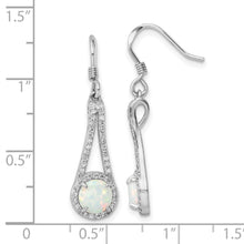 Load image into Gallery viewer, Sterling Silver Rhodium-plated CZ &amp; White Created Opal Dangle Earrings
