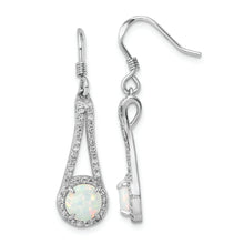 Load image into Gallery viewer, Sterling Silver Rhodium-plated CZ &amp; White Created Opal Dangle Earrings
