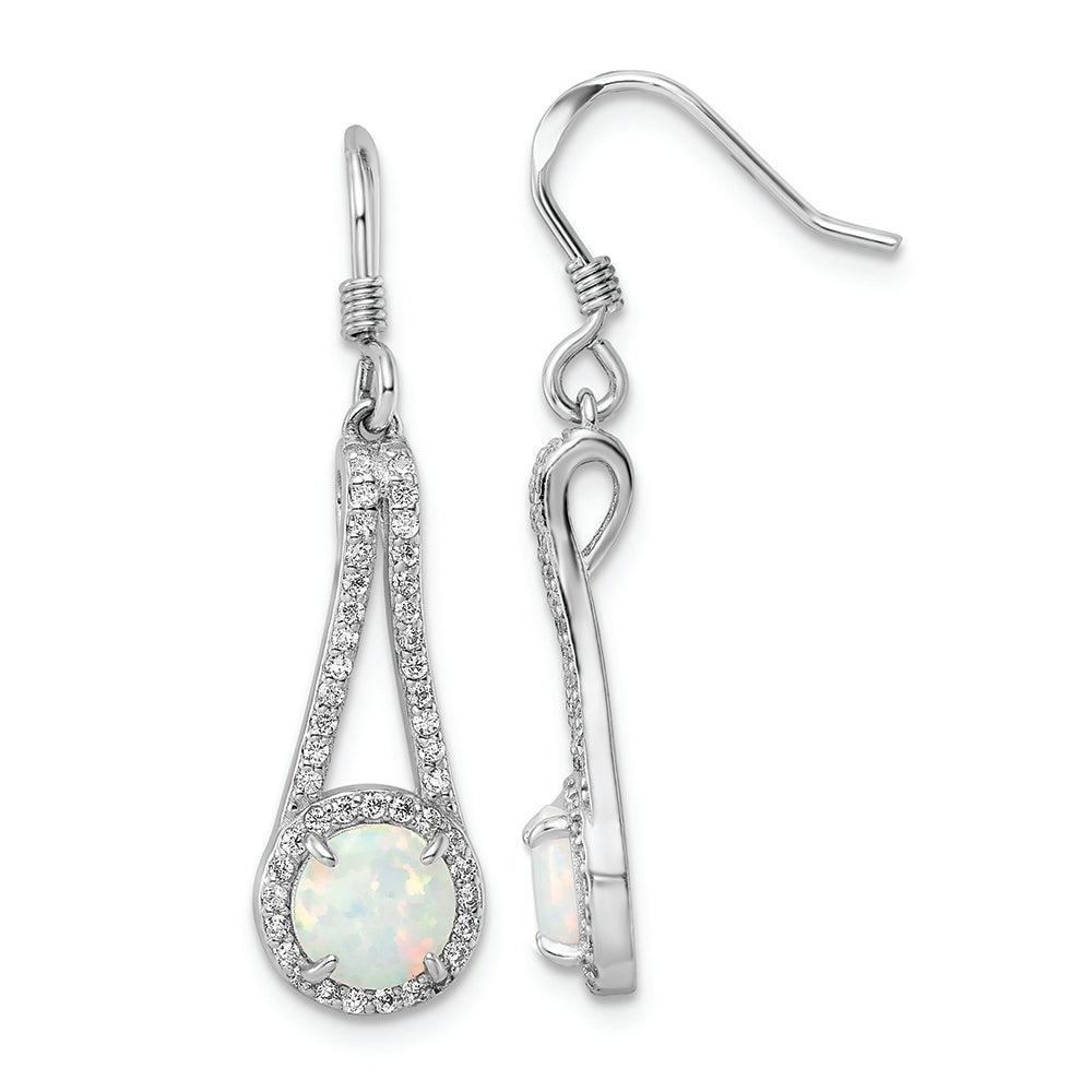 Sterling Silver Rhodium-plated CZ & White Created Opal Dangle Earrings