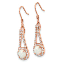 Load image into Gallery viewer, Sterling Silver Rose-tone Polished CZ &amp; White Created Opal Dangle Earrings
