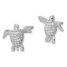 Load image into Gallery viewer, Sterling Silver Rhodium-plated CZ Sea Turtle Post Earrings
