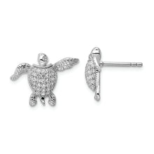 Load image into Gallery viewer, Sterling Silver Rhodium-plated CZ Sea Turtle Post Earrings
