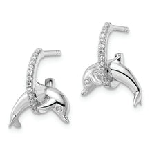Load image into Gallery viewer, Sterling Silver Rhodium-plated CZ Dolphin Post Earrings
