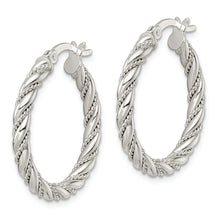 Load image into Gallery viewer, Sterling Silver Polished Twisted Rope Hoop Earrings
